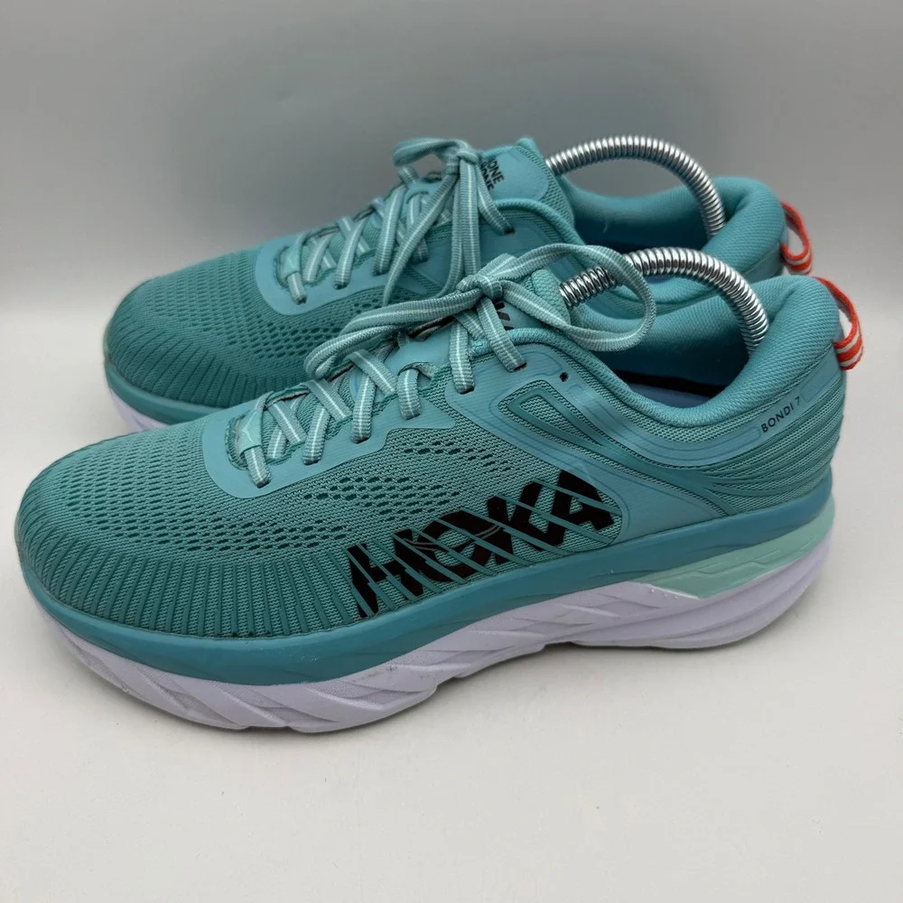 Hoka One One Bondi 7 Running Shoes Womens 9.5 Wide Blue 1105314-AEBL Comfort